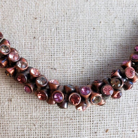 Fossil Antiqued Copper w/Pink BiCone Crystals - Picture 2 of 4